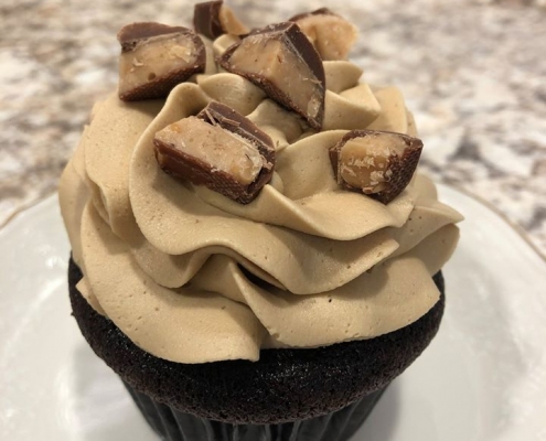 Cadillac Coffee Cupcake: Chocolate cupcake with coffee buttercream and toffee candy pieces