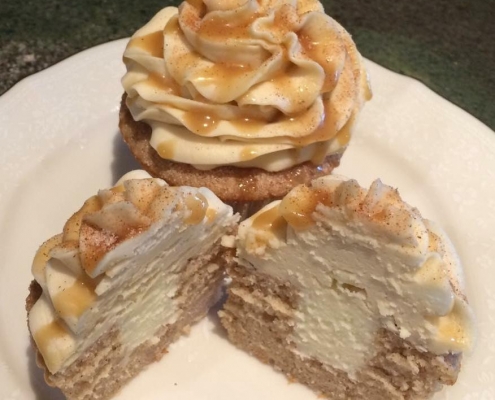 Churro Cupcake: Cinnamon cupcake with cream cheese filling, cinnamon buttercream, caramel sauce drizzle and cinnamon sugar