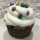 Chickadee Cupcake: M&M cupcake with vanilla M&M buttercream and mini M&Ms