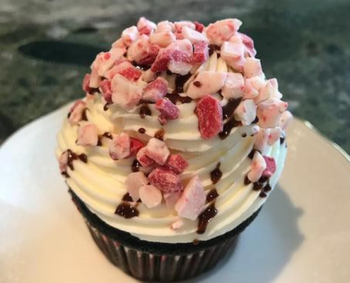 Peppermint Crunch Cupcake: Peppermint mocha cupcake with peppermint buttercream and Andes peppermint crunch chips