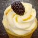 Blue Hill Blackberry Cupcake: Lemon cupcake with blackberry jam filling, cream cheese buttercream, graham cracker crumbs and a blackberry